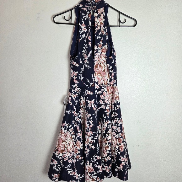 B Darlin Floral Halter Maxi Dress Navy Pink Formal Prom Womens 1/2 NWT - Picture 2 of 11